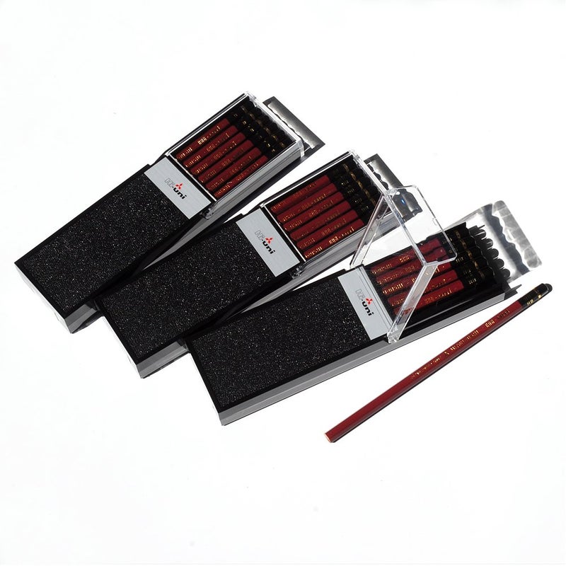 يوني قلم رصاص خشبي من يوني، H، علبة 12 قطعة (HUH)، بني - Image 3